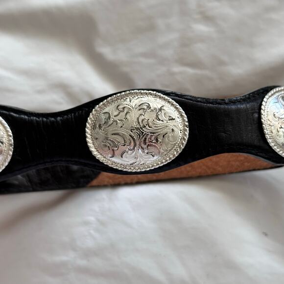Vintage Coin Concho Belt Western Embossed Leather Black Size 34 main image 4